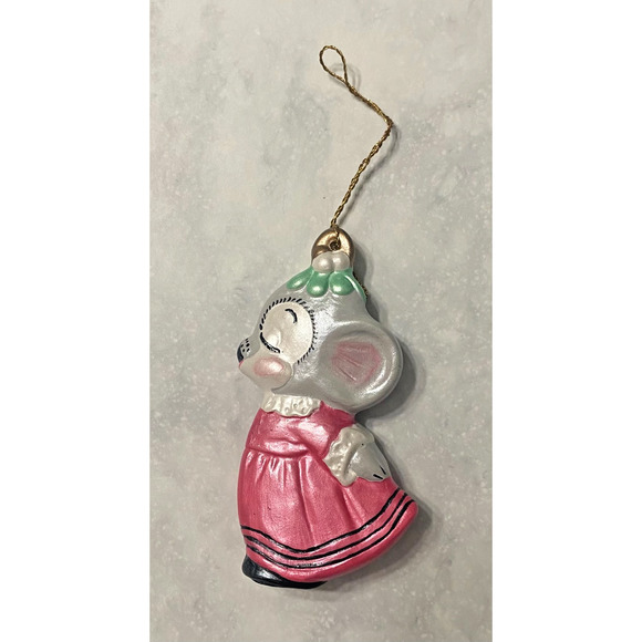 Vintage Mouse Christmas Ornaments Ceramic Alberta Mold Hand Painted, Set of 2 - Picture 9 of 12